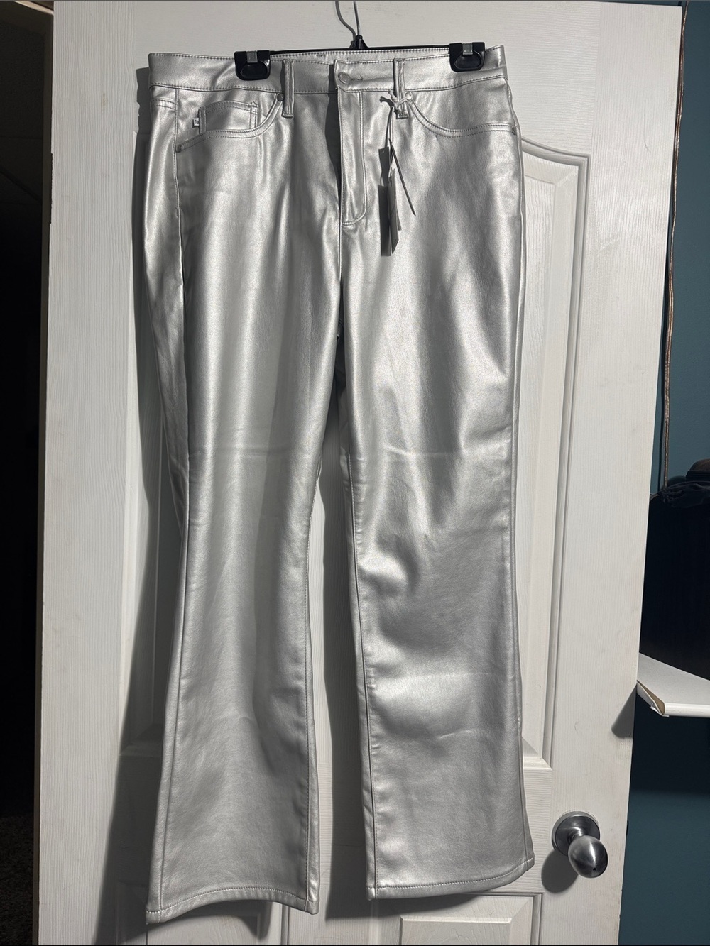 Judy Blue Metallic Silver Faux Leather Pants Fleece Lined 15/32 Festival Y2K NWT
